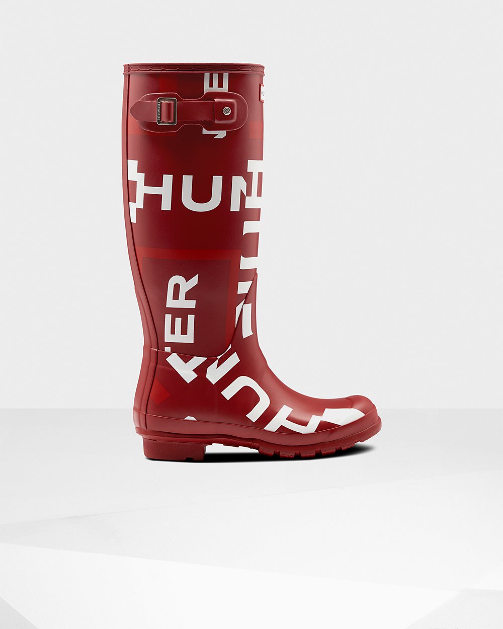 Botas de Lluvia Altas Hunter Mujer - Original Exploded Logo - Grises Rojos - TEGXWCL-41